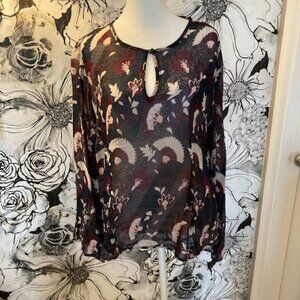 LUCKY BRAND Women's Blouse Dark Purple Print SIZE LARGE